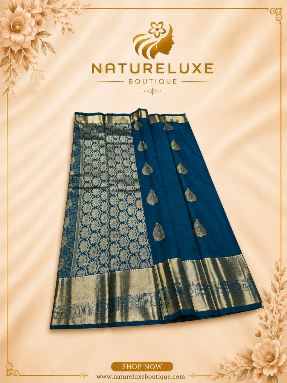 PURE MIX KANCHIPURAM EMERALD BLUE WITH GOLD
