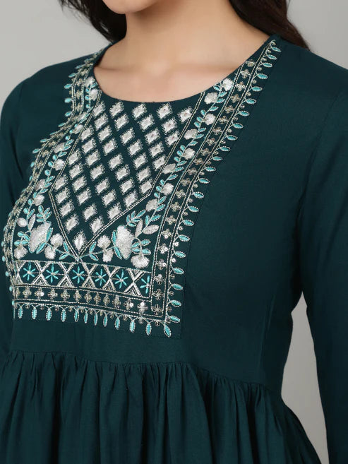 Embroidered Round Neck Pure Cotton Top