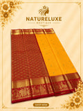 PURE PATTU KANCHIPURAM SILK MARK CERTIFICATE YELLOW WITH RED COMBO