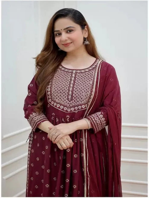 Embroidered Kurta Bottom & Dupatta Set