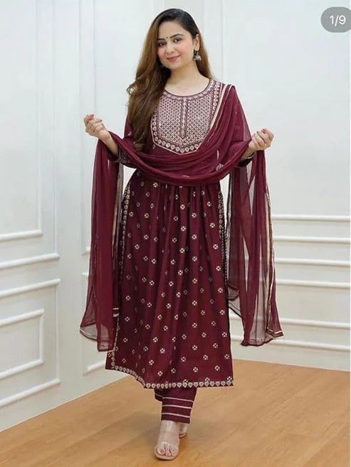 Embroidered Kurta Bottom & Dupatta Set
