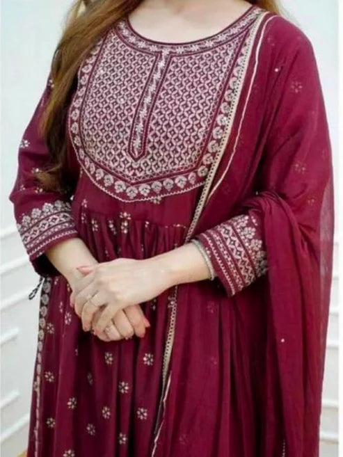 Embroidered Kurta Bottom & Dupatta Set