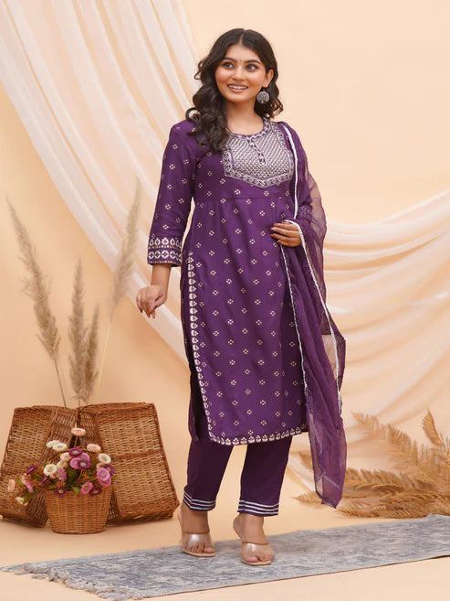 Embroidered Kurta Bottom & Dupatta Set