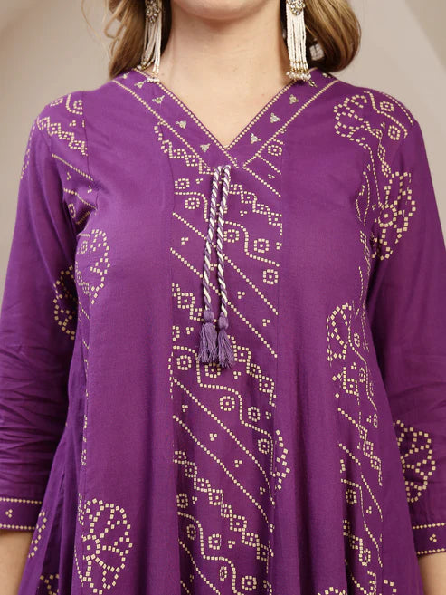 Printed Cotton Blend Anarkali Kurta Set With Dupatta