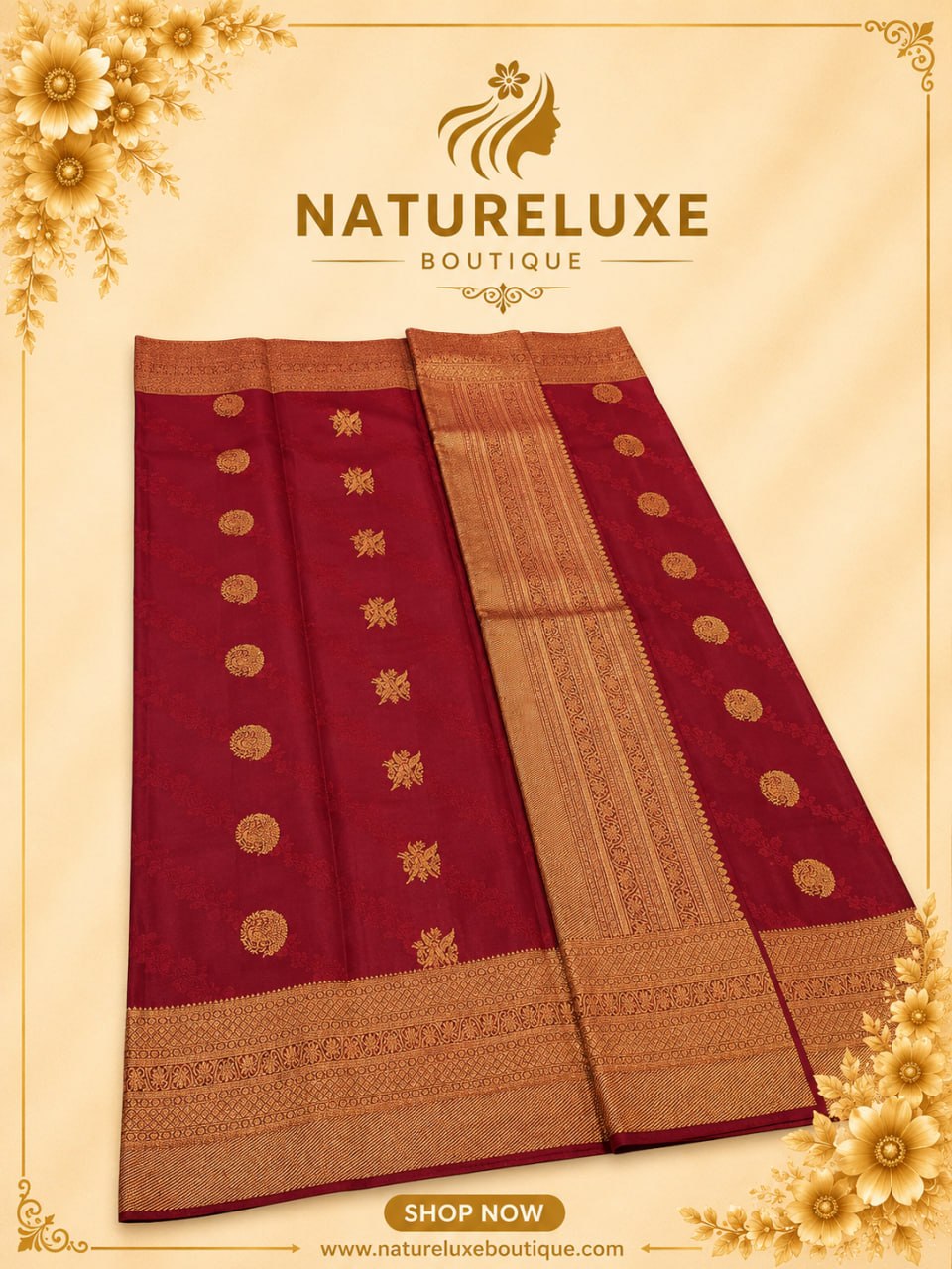 PURE PATTU KANCHIPURAM WITH SILK MARK CERTIFICATE RED WITH GOLD