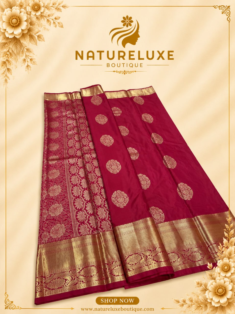 PURE MIX KANCHIPURAM DARK RED WITH GOLD